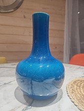VASE  Céramique POL CHAMBOST Bleu Craquelé, 1972