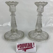 ➜PAIR OF VINTAGE ART DECO NOUVEAU PRESSED MOLDED GLASS CANDLE HOLDERS/CHANDELIERS