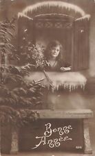 CP BLACK WHITE LITTLE GIRL WITH SNOW WINDOW