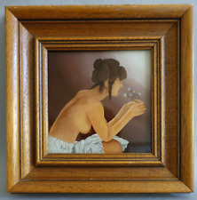 Nenad Levatic peinture fixée sous-verre encadrée à décor féminin Vintage