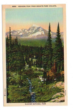 Linen Postcard, Heavens Peak from Granite Park Chalets, Glacier National Park