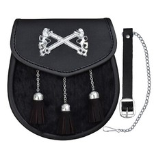Sporran Noir En Cuir De Veau Avec 3 Franges Lion Rampant St. Andrews