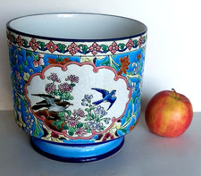 No. 2 Antique Longwy Enamel Pot Cover Bird Decor