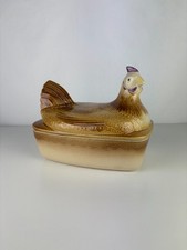 Antique Vintage Chicken Shaped Glazed Sandstone Terrine Dish Tableware