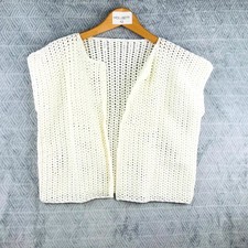 Gilet Cardigan Femme M/L Crème Acrylique Court Crochet Ouvert Style Bohème