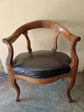 Louis Philippe Vintage Elm Wood and Leather Office Armchair 19th Century
