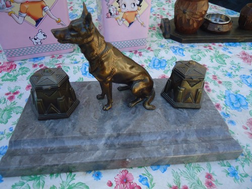 Ancien encriers chien metal - ancien,