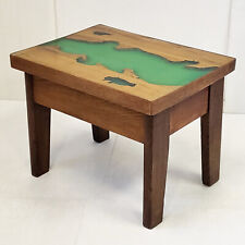 VINTAGE 1970S GREEN EPOXY RESIN & SOLID OAK SIDE TABLE BRUTALIST 70s