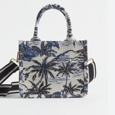 H&M BLUE TOILE SMALL HANDBAG DETACHABLE SHOULDER STRAPBLUE/PATTERNED