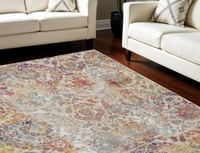 Tapis De Zone Distressé Non Glissant Floral Ivoire Gris Et Orange 8' X 10'