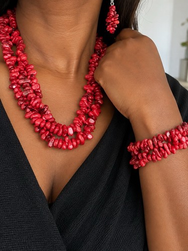 Parure bijoux fantaisie - , rouge