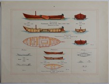 Architecture navale Barque de pêche Gravure couleur de 1905