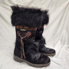 TECNICA APRES SKI BROWN FUR TASSEL SHEARLING TALL WINTER BOOT* W 6/36.5