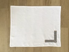 WHITE LINEN TABLE SET HAND EMBROIDERED BLUE LINEN ANTIQUE VINTAGE ORIGIN FRANCE