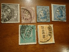 lot de 6 timbres roi Portugal continente,2 non dentelé et 4 dentelés-oblitérés