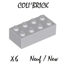 Lego 3001 - 6x Briques / Brick 2x4 - Gris / Light Bluish Gray - New Neuf