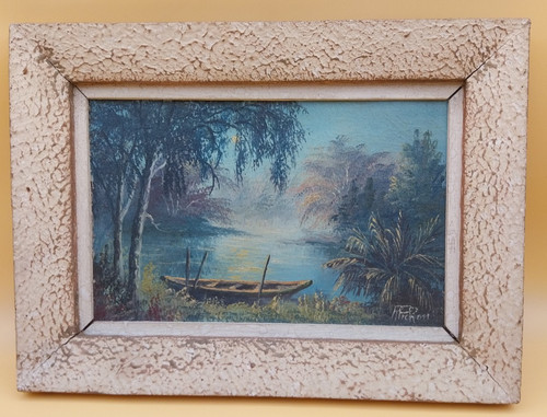 Tableau paysage lacustre - , huile
