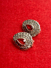 Boucle d'oreille clips argent grenat marcassite vintage