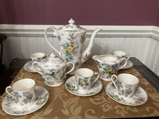 VTG Hand Painted Floral Demi Tasse Tea Or Espresso Set Made In Japan 15 Piece