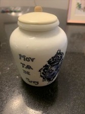 Antique MUSTARD POT Moutarde Fine De Dijon Grey Poupon Sarreguemines White Blue