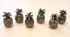 Vintage - Lot de 6 porte-menu / nom forme ananas - Etain poli ou métal argenté