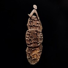 Mini Asmat Wood Story Board 19" Panel Papua New Guinea Head Hunter Tribal Art