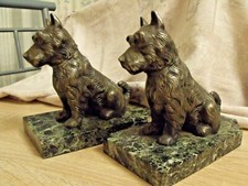 Nice Hippolyte Moreau - Art deco Metal And Marble bookends - Fox Terrier Dogs