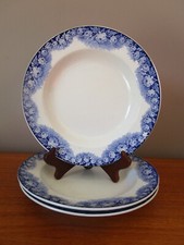3 Belgian earthenware hollow plates BOCH La Louvière model ELVIRE floral blue