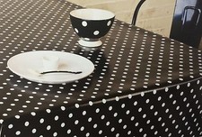 Toile Cirée Nappe Table au Mètre Carré Rond Oval Points Noir K150041