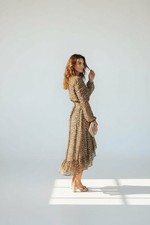 Robe Longue Femme Beige Fluide