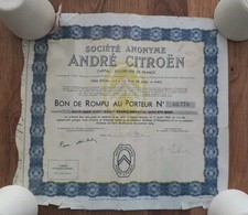 ANDRE CITROEN SOCIETE ANONYME ACTION BENEFICIAIRE AU PORTEUR 1936 Traction Jouet