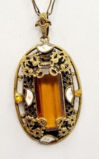 Stunning Neige Czech Glass & Enamel Pendant On Paper Clip Chain (A146)