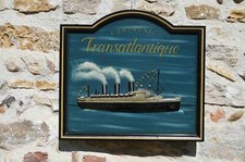 Tableau bois en relief paquebot "compagnie transatlantique"