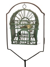 Antique Vrg Metal Wire Bird Canary Cage & cast iron decorative stand Victorian?