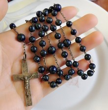 Antique Glass Dough and Solid Silver Religious Rosary