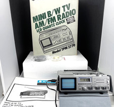 VINTAGE SANYO MINI B/W TV AM FM CLOCK RADIO BOX MANUAL CASE ORIGINAL TPM 2770