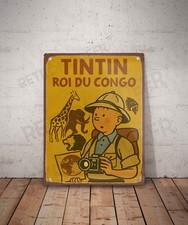 Plaque métal vintage Tintin Roi du congo Panneau Décoration Déco Affiche Bd