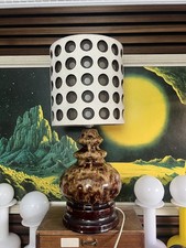 Habitat Vintage German Fat Lava Ceramic Table Lamp & Shade 1970s Space Age Mcm