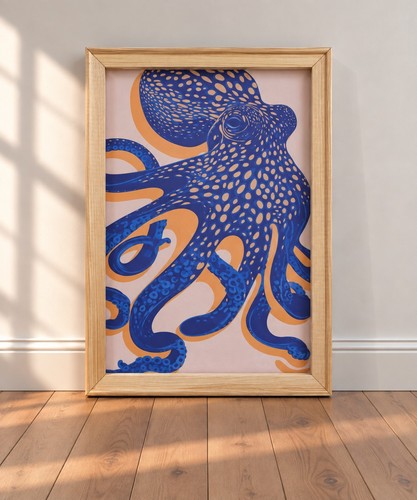 Affiche pieuvre bleue - ,