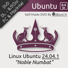 DISQUE DVD DL DOUBLE LAYER LINUX UBUNTU 24.04.1 NOBLE NUMBAT LIVE & INSTALLATION