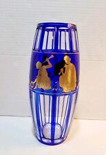 Val St. Lambert Cobalt Blue Gold Crystal Glass Vase Rare Danse De Flore Vtg