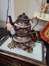 TURKISH TRADITIONAL HANDMADE  COPPER TINNED TEAPOT SET SEMAVER - LARGE 26CM