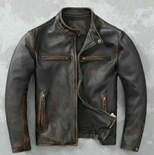 Veste en cuir véritable marron vieilli Cafe Racer pour homme moto motard...