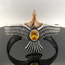 925 Silver Eagle Cuff Bracelet with Citrine Stone, Adjustable Wildlife Bangle