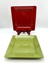 SET OF TWO (2) LIVING COLORS SQUARE SALAD PLATES-ONE RED, ONE GREEN