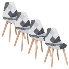 Lot de 4 Chaises de Salle à Manger Cuisine avec Pieds en Hêtre Patchwork Gris