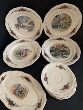 Obernai, Sarreguemines France, Dinner Plates, Saucers, Oval Ravier - 9 Pieces