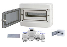 Coffret électrique étanche 12 modules  IP65 + borniers + 20 Presses-etoupe