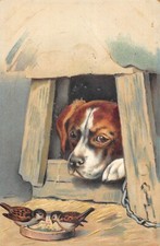 FANCY POSTCARD REPRESENTING 1 DOG IN NICHE WITH BIRDS / DOG / BIRD