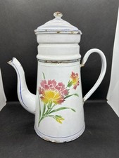 Grande et Ancienne Théière Émaillée Œillets Vintage